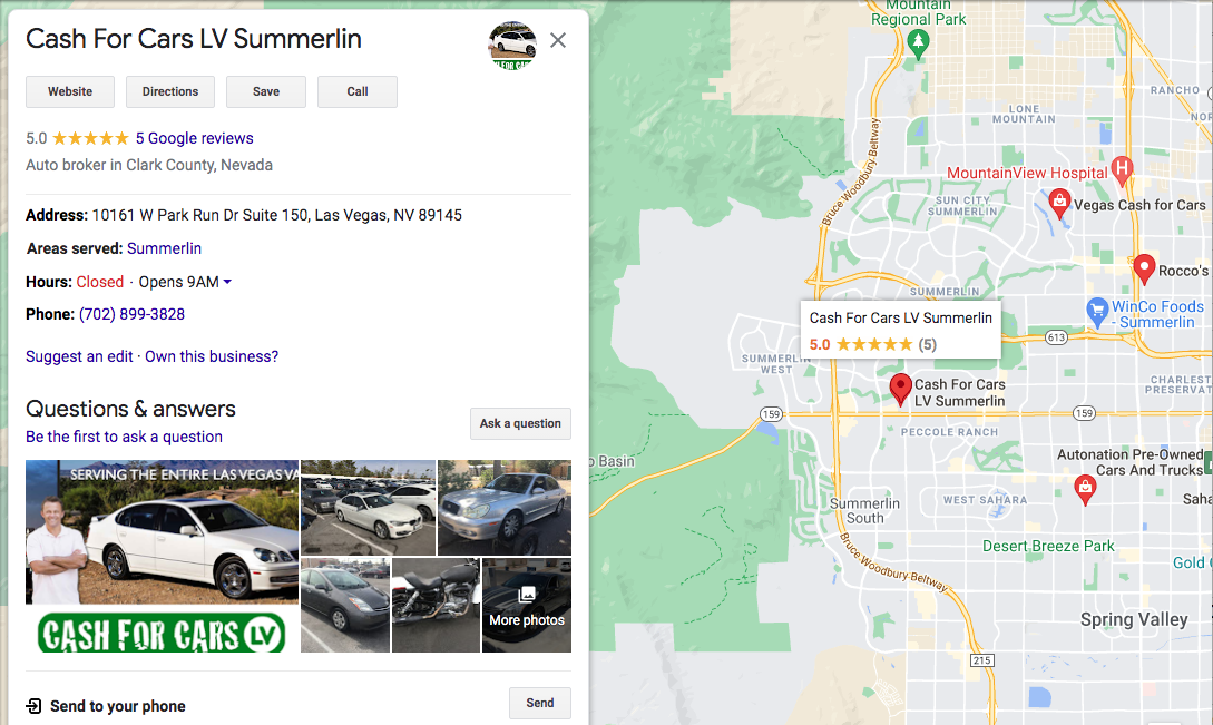 cash-for-cars-lv-Summerlin-map-location